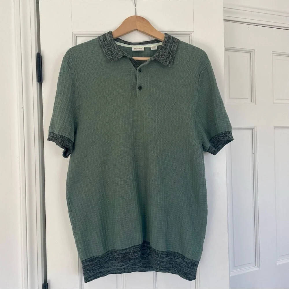 Scotch‎ & Soda Polo Sweater Men M Forest Green Marled Rib Short Sleeve